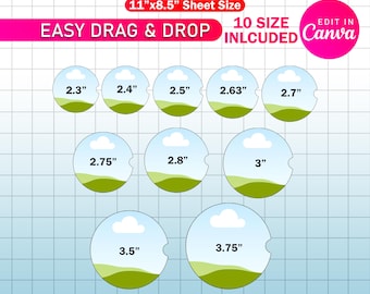 10x Car Coaster Canva Template Bundle | Blank Car Coaster SVG PNG | Sublimation Coaster Labels | Custom Car Cup Holder Design Templates