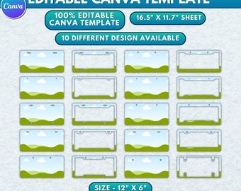 10x Car License Plate Template Bundle | Editable Canva License Plate Designs | License Frame SVG PNG | Sublimation Blank Digital Download