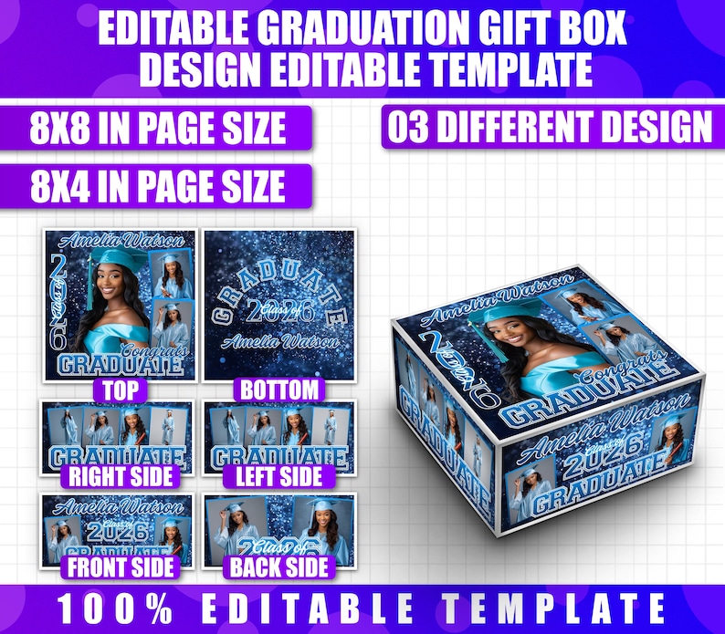 Sample Grad Box 3x Graduation Gift Box Template | Editable 2026 Grad Favor Box ...
