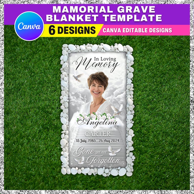 6x Memorial Grave Blanket Canva Template Bundle | Editable Long Live ...