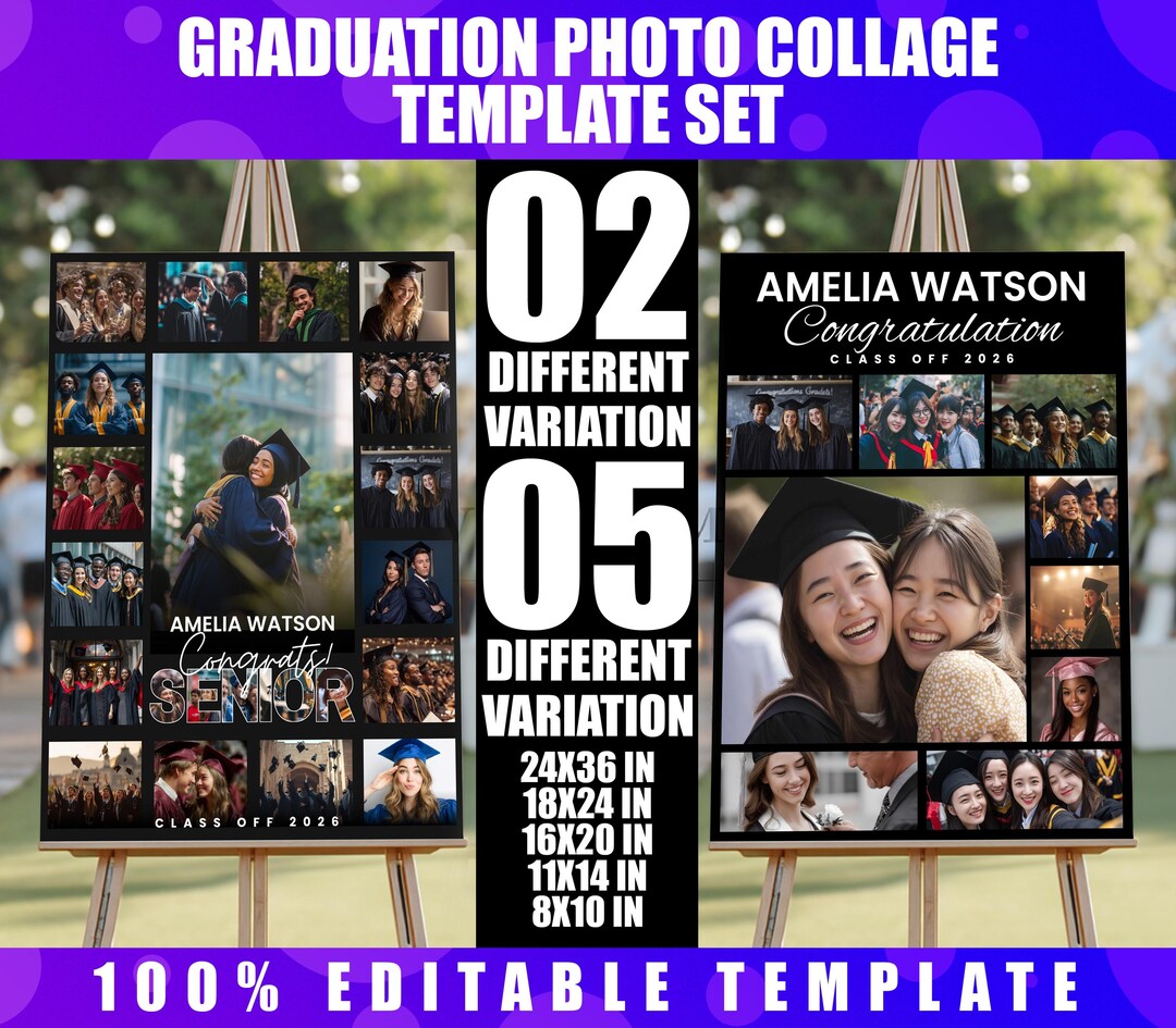 Graduation Photo Collage Template Set | Class of 2026 Poster Display ...