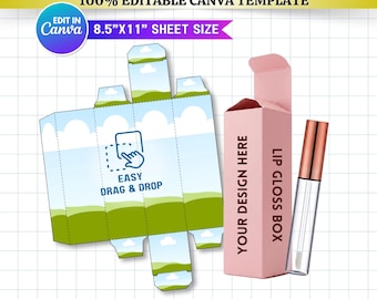 Lip Gloss Box Canva Editable Template | Lipstick Packaging SVG PNG | DIY Lipstick Box Template Digital Download