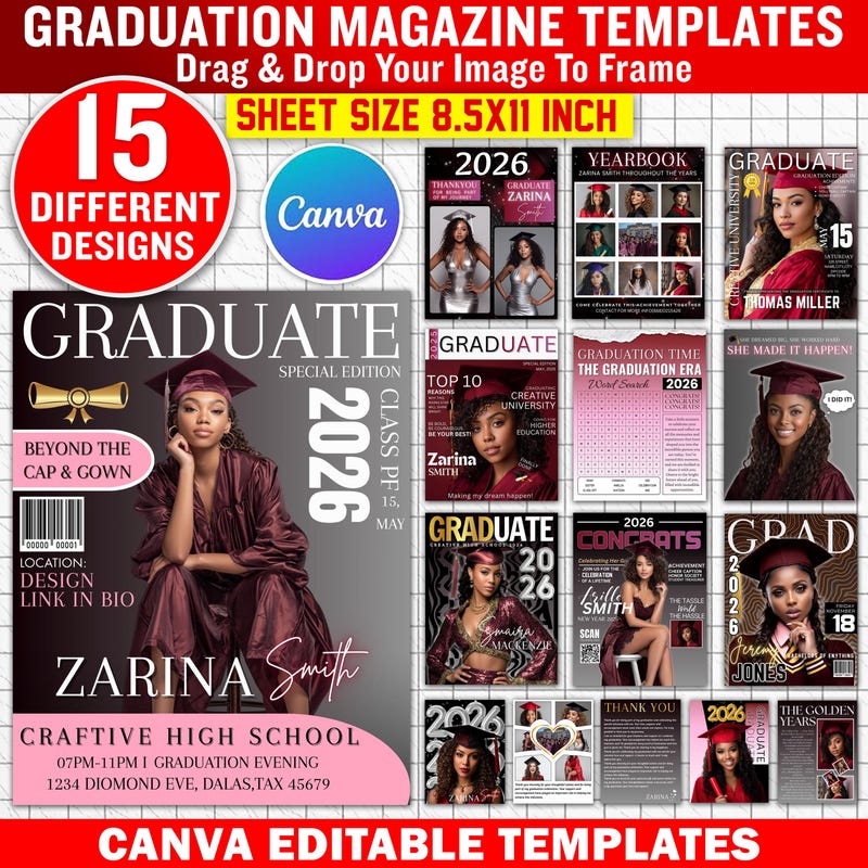 Grad Book Template Canva - Etsy