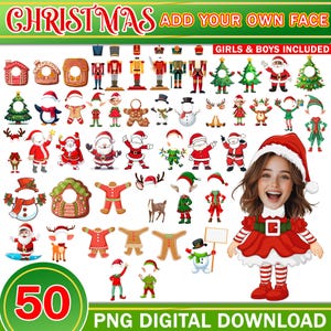 50x Christmas Add Your Own Photo Face Bundle, DIY Elf Yourself PNG, Elf Face Blank, Christmas Craft for Kids Xmas Bulletin Board Class Decor
