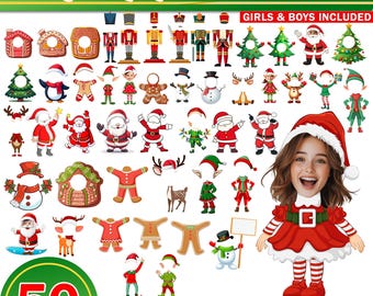 50x Christmas Add Your Own Photo Face Bundle, DIY Elf Yourself PNG, Elf Face Blank, Christmas Craft for Kids Xmas Bulletin Board Class Decor
