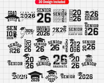 Abschlussfeier 2026 SVG Bundle | Senior Year Cut-Dateisammlung | Klasse von 2026 Shirt Designs |  Senior Spirit Wear | SVG, DXF, Eps, Png|