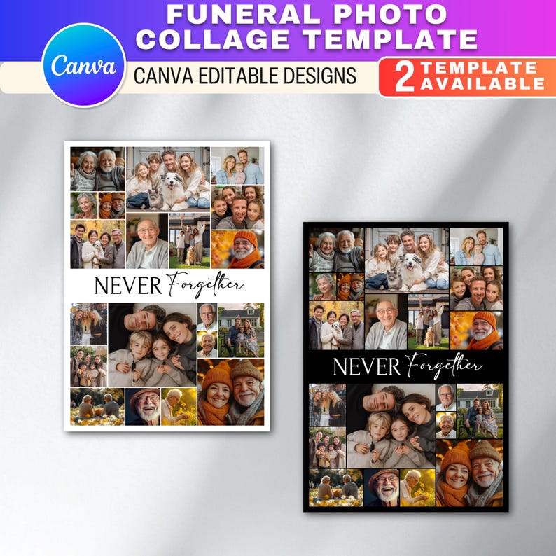 Multiple Funeral Funeral Photo Collage Sign Set Templates | Editable Canva Memorial ...