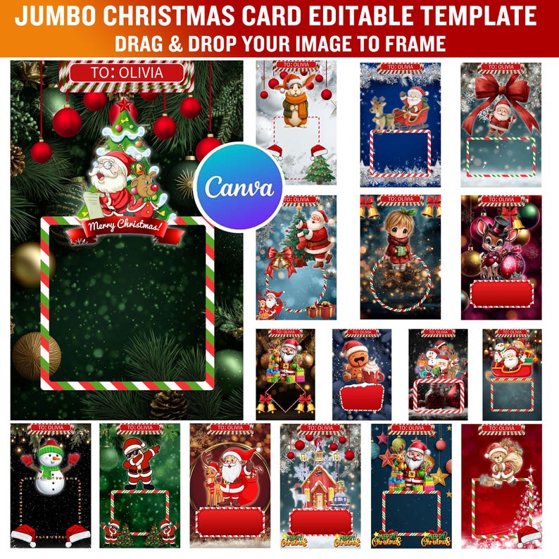 60x Jumbo Christmas Card Template Bundle | Editable Canva Templates ...