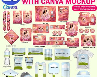 15x Pink 2026 Graduation Party Favor Templates Mega Bundle | Class of 2026 Grad Party Decor | Canva DIY Favors and Personalized Grad Gifts