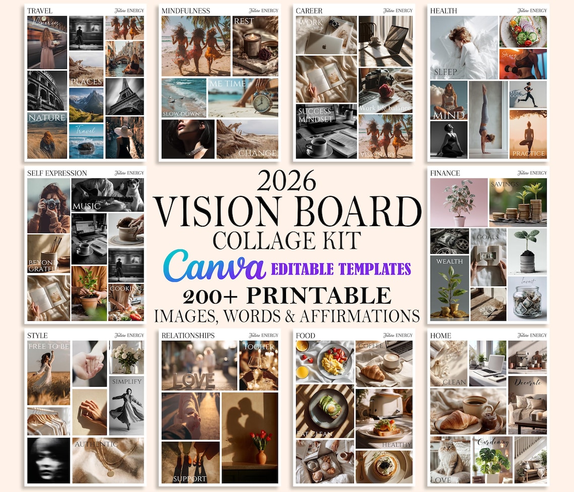 2026 Vision Board Collage Kit | Printable Goal Setting & Manifestation ...