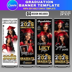 4x Graduation Banner Canva Editable Template | Graduation Banner for Graduation Parties | Class of 2026 Celebration | Large Format Grad Sign