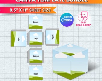 Foto Würfel Canva Bearbeitbare Vorlage | Benutzerdefinierte Fotorahmen Cube Box | Speicher-Fotowürfel-Sublimationsvorlage Digitaler Download