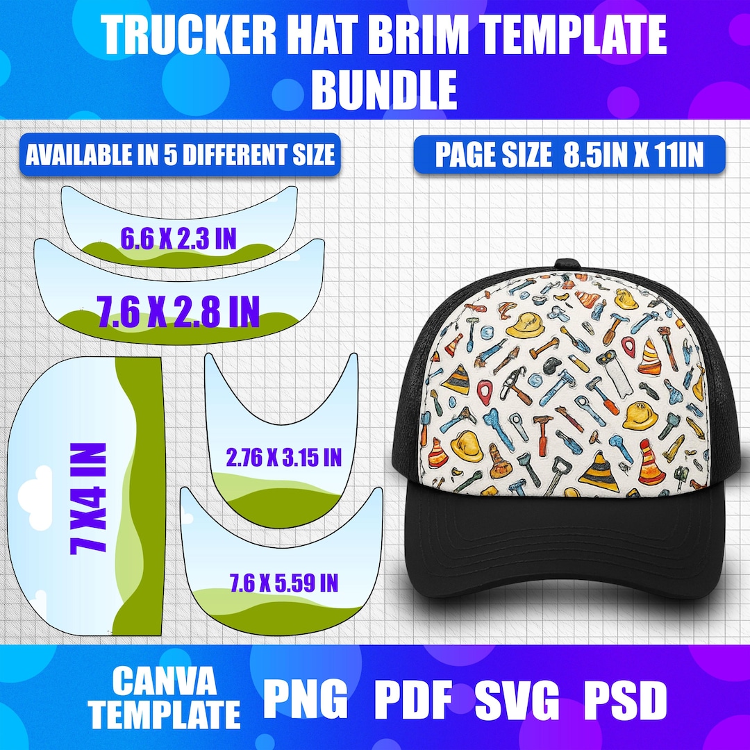 Trucker Hat Brim Template Bundle | Canva Editable Hat Brim Frames ...