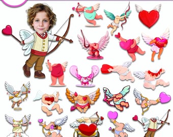 20x Cupid Yourself Valentine Clipart Bundle | Cute Cupid Bodies Add Your Face | Funny DIY Valentine PNGs | Custom Cupid Character Digital