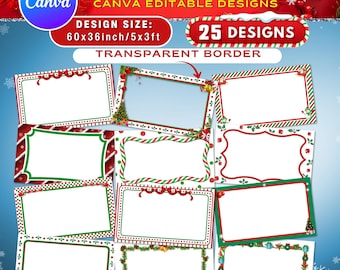 25 plantillas de bordes para pancartas navideñas / Diseños editables de Canva / Bordes para pancartas pintados a mano con temática navideña / Plantilla DIY para 5 pies x 3 pies