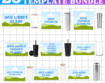25x Tumbler Template Bundle, Tumbler Canva Editable Template, 40oz, 30oz Tumbler Template, Canva Tumbler template, Libbey Glass