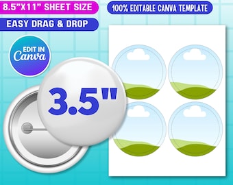 Modello per spilla con bottone da 3,5" / Spilla con bottone vuota SVG / Design per badge a sublimazione / Etichetta circolare stampabile / Modello per pulsante modificabile Canva