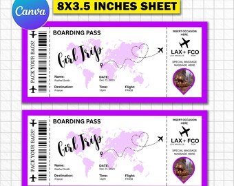 Editable Boarding Pass Template | Girl Trip Airline Ticket | Canva Editable Surprise Trip Ticket | DIY Boarding Ticket Digital