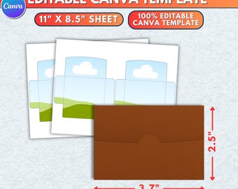 Plantilla para porta tarjetas de regalo de 3,7 x 2,5 pulgadas / Sobre SVG para tarjetas de regalo / Plantilla para sobre de dinero / Tarjeta para exhibir tarjetas de regalo / Archivo Canva editable