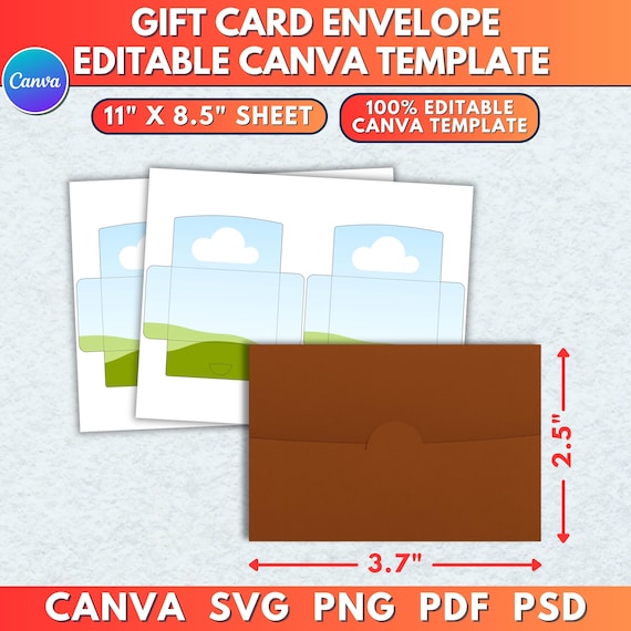 3.7 X 2.5 Inch Gift Card Holder Template | Gift Card Envelope SVG | Money Envelope Template | Gift Card Display Card | Editable Canva File