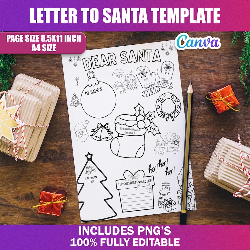 Printable Letter to Santa Template | Kids Christmas Coloring Activity ...