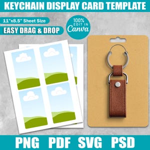Keychain Display Card Template, Keyring Display Card Template, Canva Editable Key Ring Tag In SVG,  PNG, PSD, Key Tag Holder