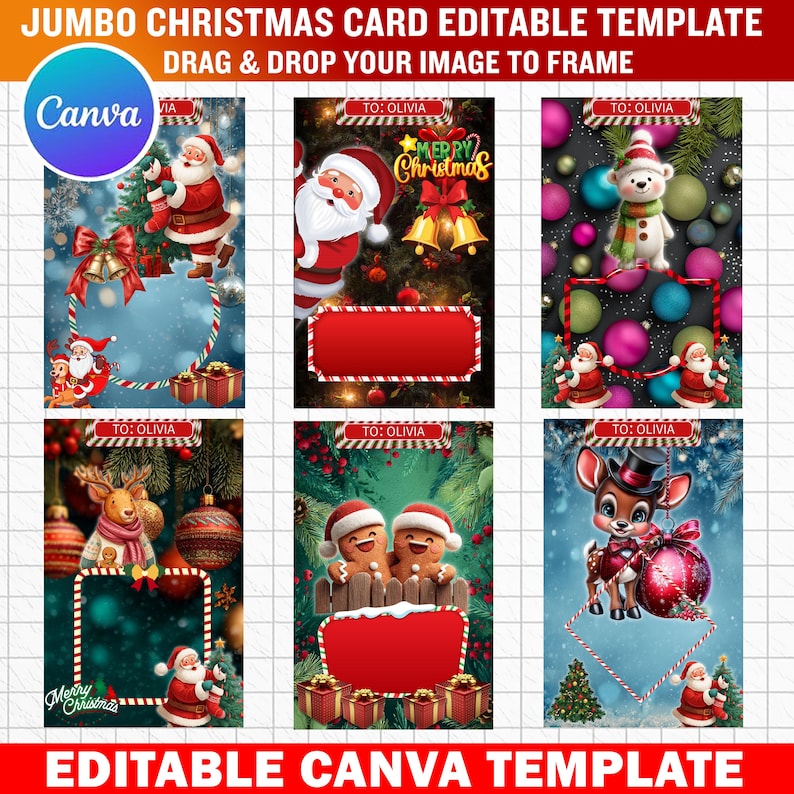 60x Jumbo Christmas Card Template Bundle | Editable Canva Templates ...