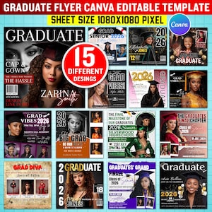 Pacote com 15 Flyers de Formatura | Coleção Turma de 2026 | Decisão e Compromisso com a Faculdade, Convites para Festa de Formatura do Ensino Médio, Editável no Canva