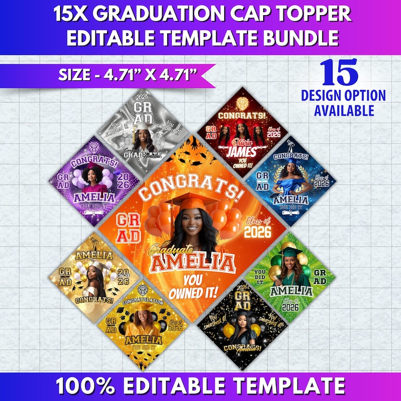 15x Graduation Cap Topper Bundle | Class of 2026 Custom Hat Decor ...
