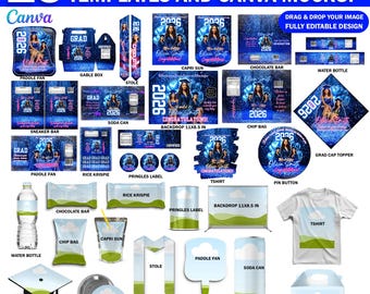 15 modelos editáveis de lembrancinhas para festa de formatura de 2026 | Pacote completo com mockups, decoração para festa de formatura da turma de 2026 | Lembrancinhas DIY do Canva, presentes de formatura