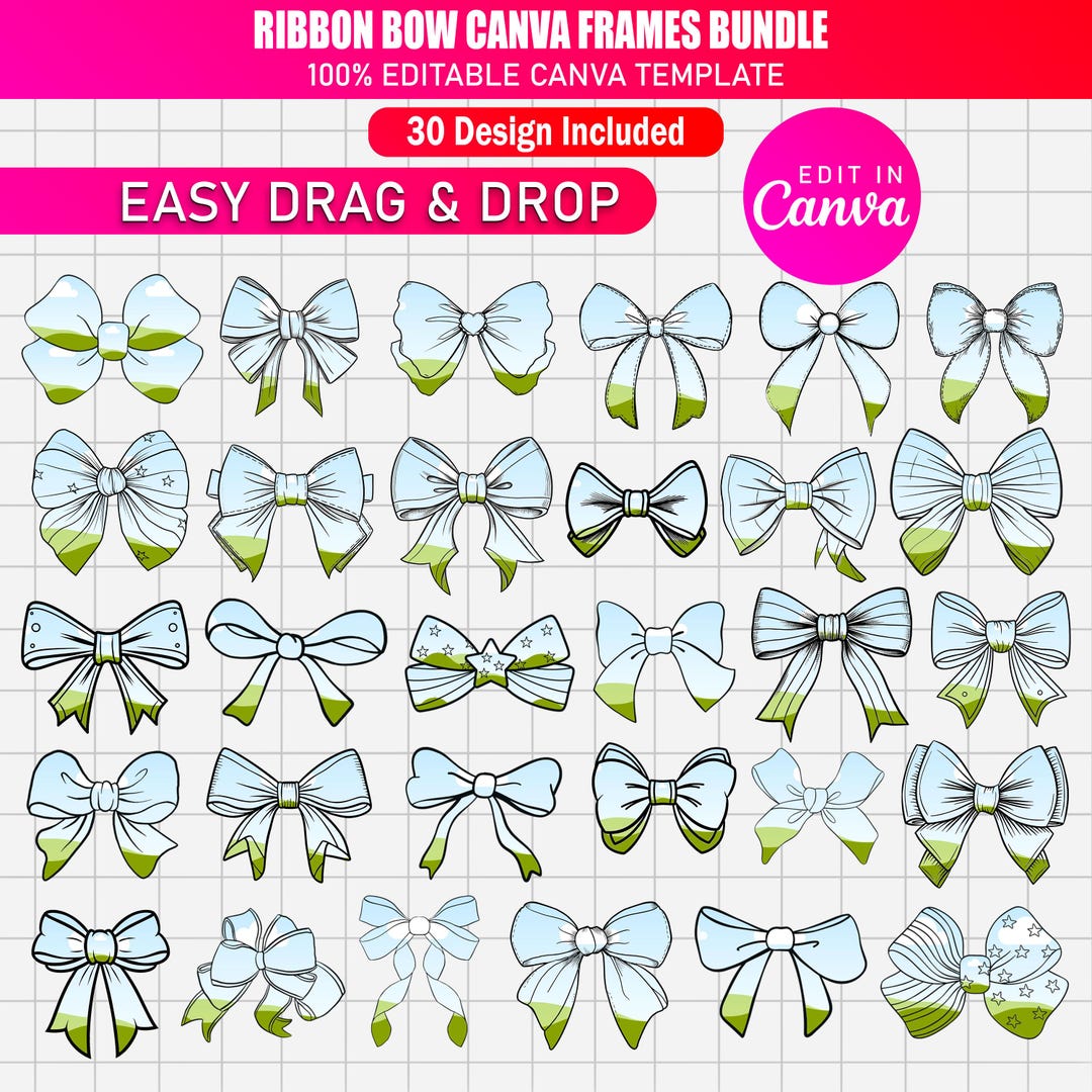 30x Ribbon Bow Canva Frames Bundle | Design Your Own Ribbon Bow | Mom ...
