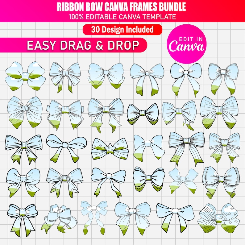 30x Ribbon Bow Canva Frames Bundle | Design Your Own Ribbon Bow | Mom ...