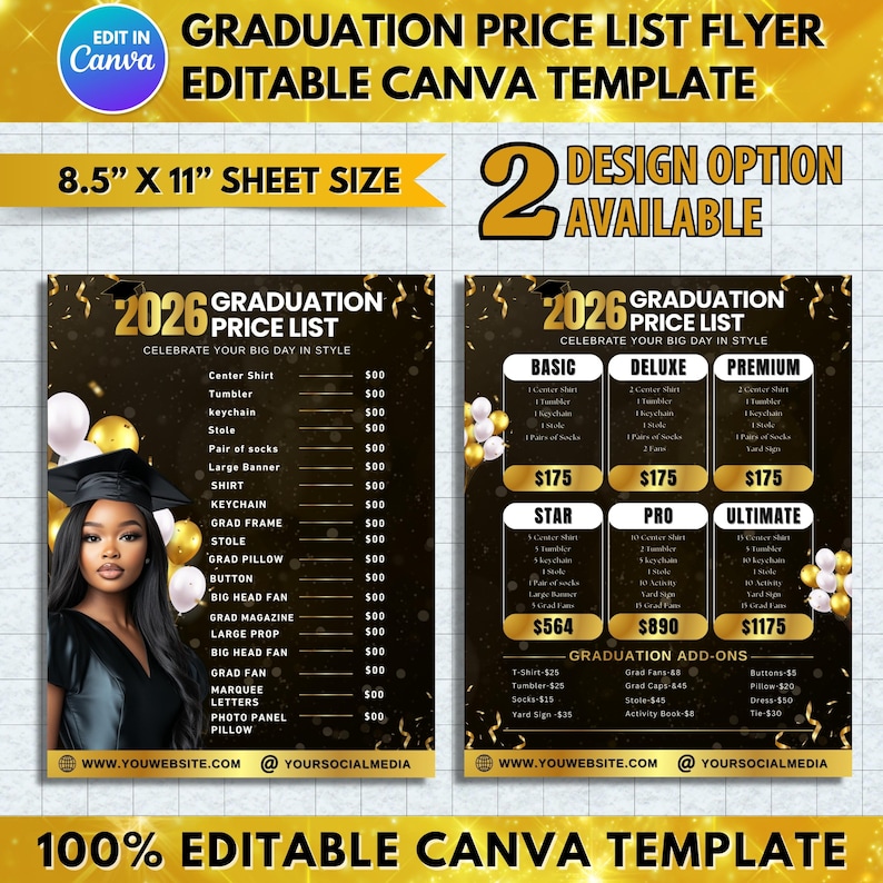 2x Graduation Price List Canva Editable Flyer | Hair & Makeup Pricing ...