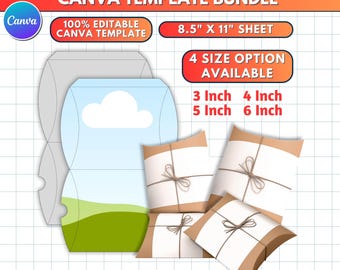 Paquete de 4 plantillas para cajas de almohada / Cajas de regalo y obsequios SVG / Archivos de corte imprimibles para cajas de almohada / Plantilla para caja de fiesta DIY / Formato digital editable de Canva