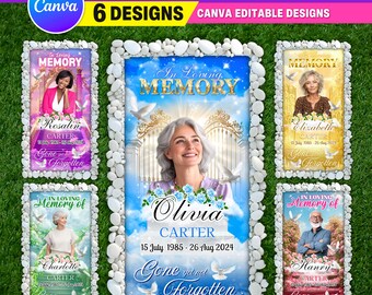 6x Memorial Grave Blanket Canva Template Bundle | Editable Long Live Cemetery Blanket | Rest In Peace Memorial Design | Digital Download