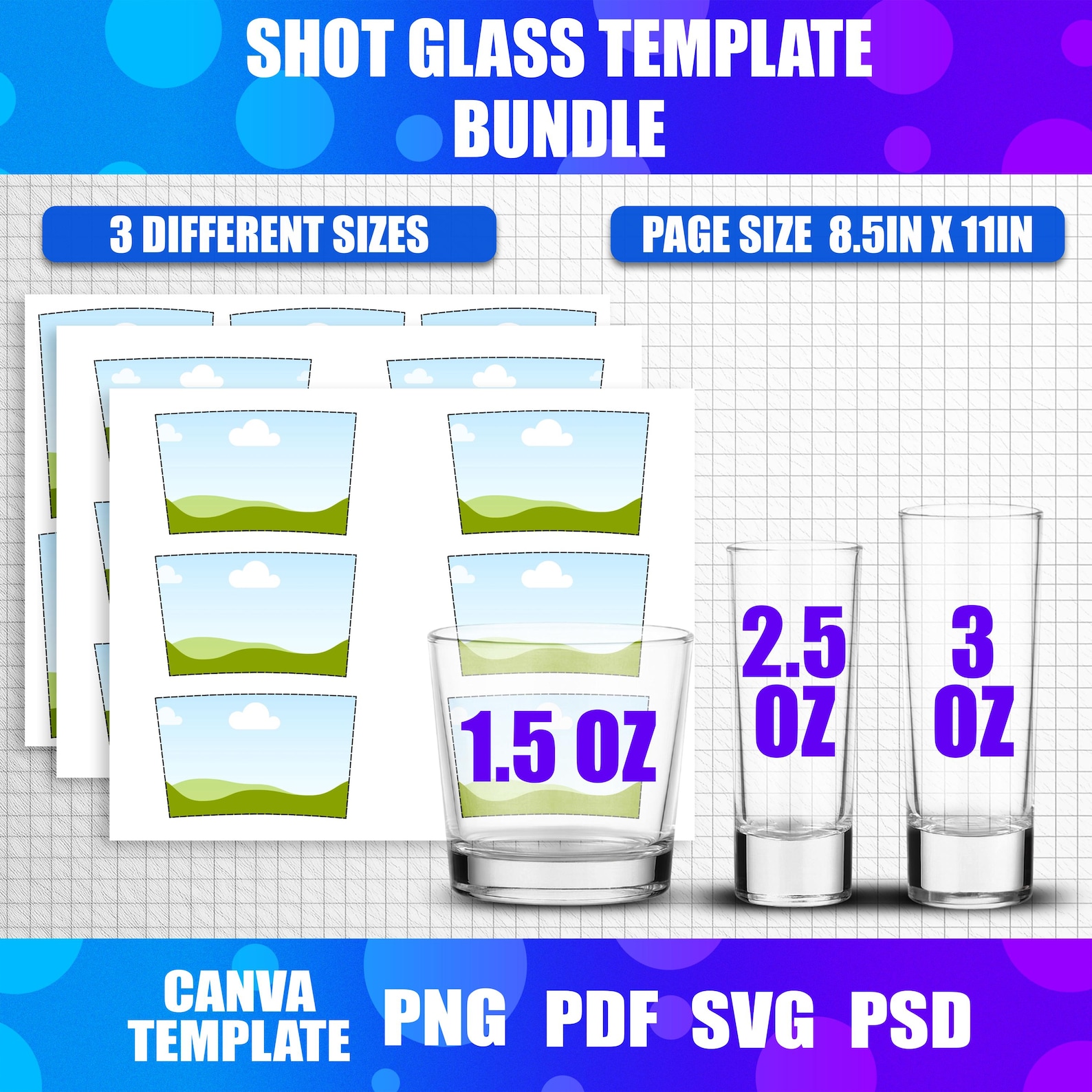 Glass Templete Shot Glass Canva Editable Template | 1.5oz 2.5oz 3oz Wrapper SVG PNG ...