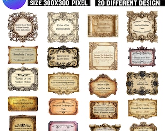20x Editable Vintage Apothecary Labels | Canva Editable Potion Labels | Custom Bottle Label Sticker for Wizard Party & Decor