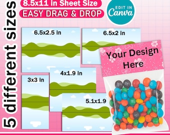 5x Treat Bag Toppers Canva Template Bundle | Editable Party Favor Template | Customizable Treat Bag Header Card Design