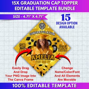 15x Graduation Cap Topper Bundle | Class of 2026 Custom Hat Decor ...