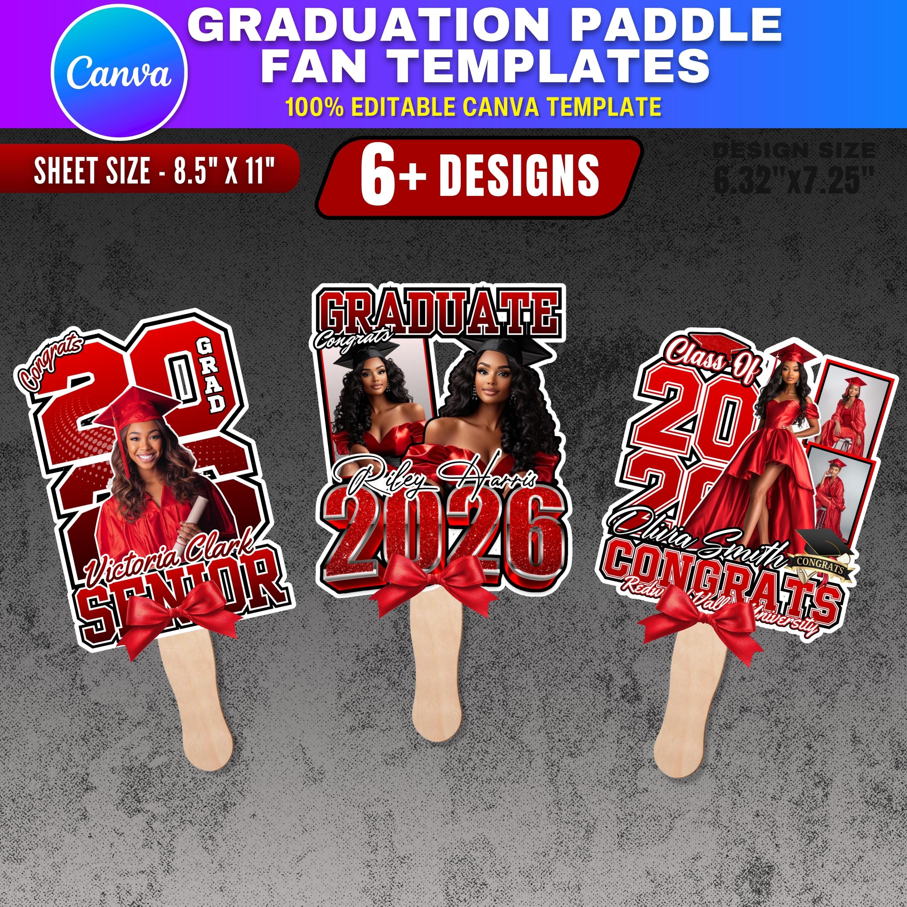 6x Editable Graduation Fan Templates | Class of 2026 Canva Bundle ...