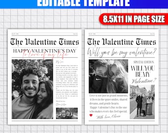 Custom Valentines Day Newspaper Template Canva Valentines Newspaper Will You Be My Valentines Day Gift Newspaper Cupid Valentine Newspaper