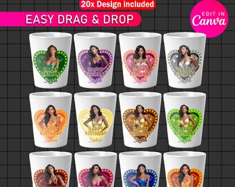 20x Canva Editable Birthday Party Cup Designs | Birthday Sticker Templates | Birthday Queen Cup Label | Fans & Party Cup Digital Stickers