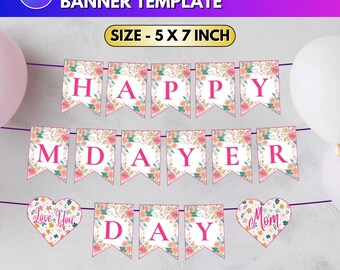 Bannière imprimable de la fête des mères | Bannière florale pour la fête des mères | Décorations pour la Fête des Mères | Bannière florale DIY pour maman
