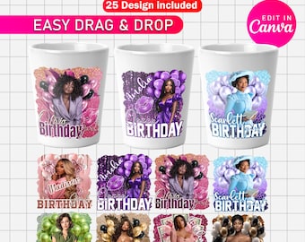 25x Styrofoam Cup Sticker Template Bundle | Editable Canva Cup Label Designs | Custom Party Cup Wraps | Celebration & Event Favor Digital