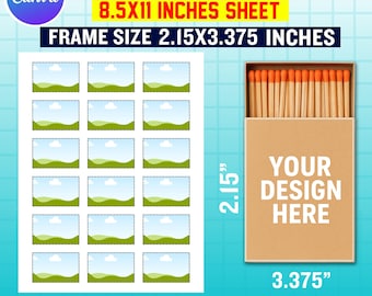 Matchbox Label Template | Match Book SVG | Blank Matchbox Sticker Template | Printable DIY Match Box Label | Canva Editable Digital File