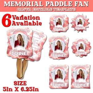 6x Red Memorial Paddle Fan Design Template Bundle, Editable Celebration of Life Paddle Fan Design | In Loving Memory Handheld Tribute