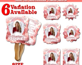 6x Red Memorial Paddle Fan Design Template Bundle, Editable Celebration of Life Paddle Fan Design | In Loving Memory Handheld Tribute