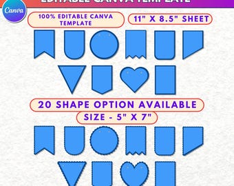 20x Bunting Banner SVG Template Bundle,  2 Layer Scallop Flag Banner, Birthday Garland SVG | Laser Cut Files | Party Bunting PNG Jpg, Psd