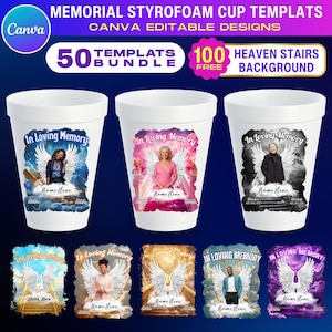 50x Memorial Styrofoam Cup Sticker Template, In Loving Memory Styrofoam Cup Label, Editable Styrofoam Cup, Canva Editable Custom Party Cup