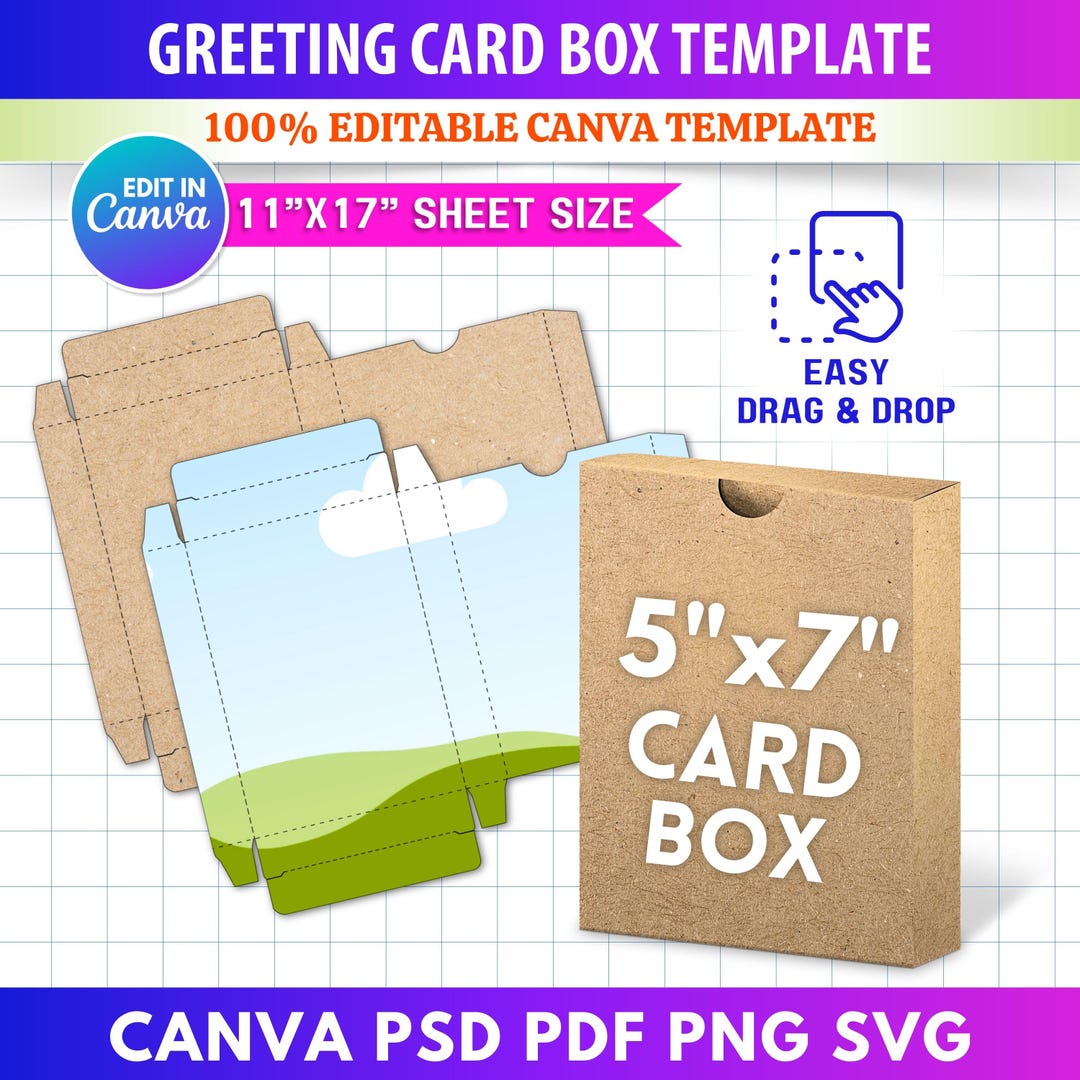 5x7 Greeting Card Box Template | Invitation Box SVG | Greeting Card ...